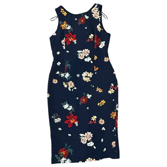 ZARA Basic‎ Floral Midi Bodycon Dress Navy XL Garden Party Coquette Cocktail - Picture 1 of 5